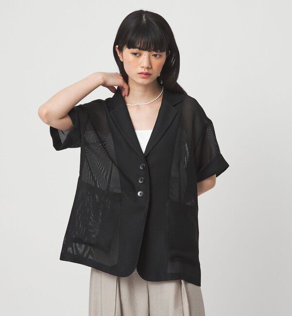 EMMEL REFINES「＜EMMEL REFINES＞EM カラミ 3ボタン ショートスリーブ ジャケット」|テーラードジャケット|BLACK