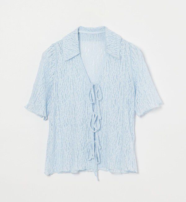 EMMEL REFINES「＜EMMEL REFINES＞カットレース リボン トップス」|Tシャツ・カットソー|LT.BLUE