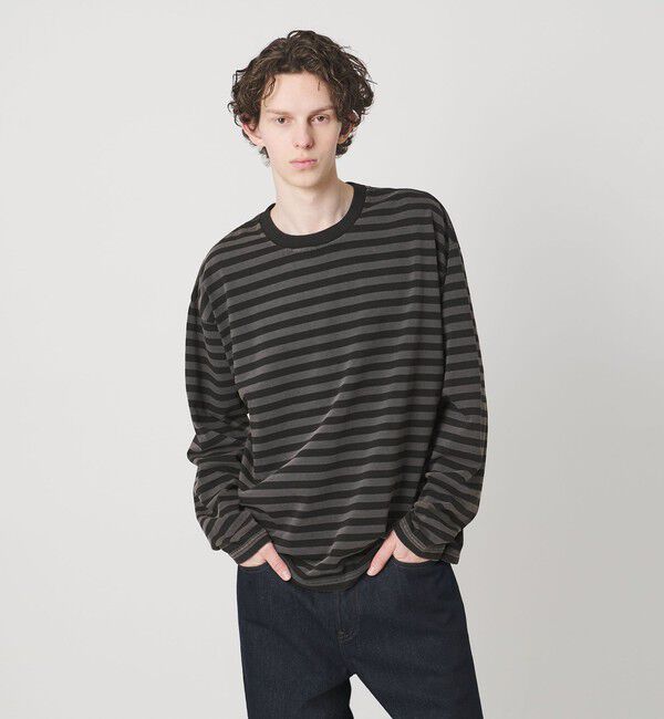 MONKEY TIME「ウォッシュド ボーダー ロングスリーブ Tシャツ」|Tシャツ・カットソー|