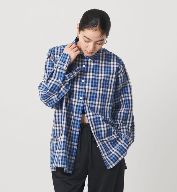 BEAUTY&YOUTH UNITED ARROWS「コットン チェック オーバーサイズ シャツ」|シャツ・ブラウス|NAVY