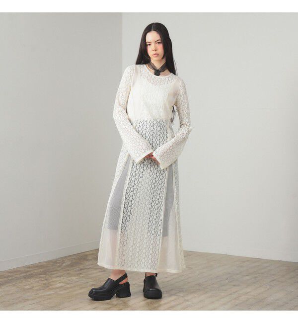 Ray BEAMS 「レース キリカエ メッシュ ワンピース」|ワンピース|