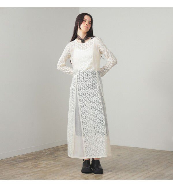 Ray BEAMS 「レース キリカエ メッシュ ワンピース」|ワンピース|