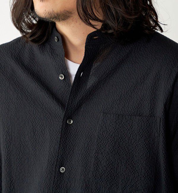 SHIPS「SHIPS: エアー サッカー バンドカラー リラックス 長袖 シャツ〈単色／チェック〉」|シャツ・ブラウス|