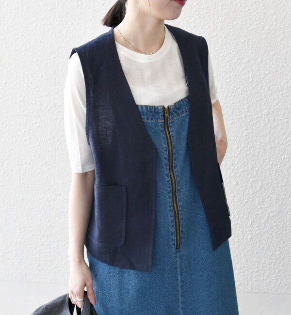SHIPS any「SHIPS any:〈洗濯機可能〉ヨーロピアンフラックス リネン  Vネック コンパクト ベスト」|ベスト・ジレ|