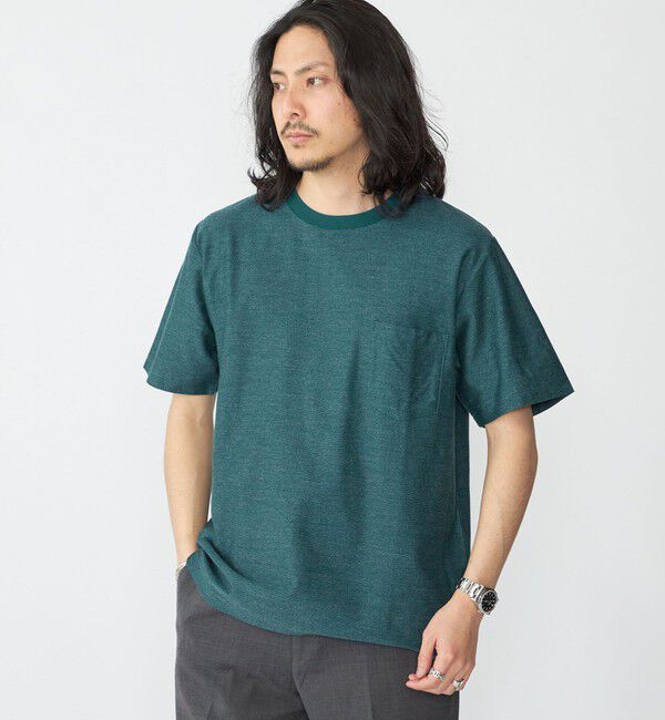 SHIPS「SHIPS: ジャカード マイクロ ボーダー Tシャツ」|Tシャツ・カットソー|グリーン