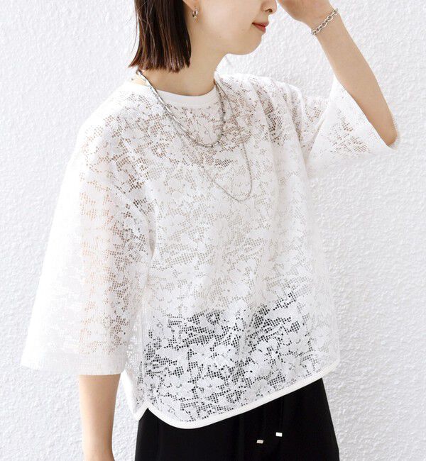 SHIPS for women「〈手洗い可能〉オーガニック コットン レース ショート スリーブ プルオーバー」|Tシャツ・カットソー|