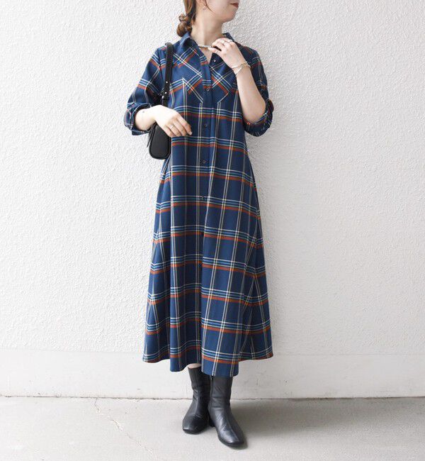 SHIPS any「SHIPS any:〈洗濯機可能〉チェック Aライン フレア シャツ ワンピース」|ワンピース|