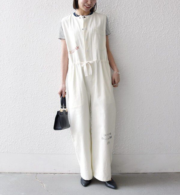 SHIPS any「【SHIPS any別注】PAYDAY:〈洗濯機可能〉ステンシル ロゴ プリント オーバーオール」|オールインワン|