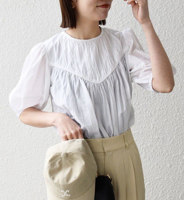 SHIPS any「《予約》SHIPS any:〈洗濯機可能〉キャンブリック ギャザー ヨーク パフスリーブ ブラウス」|シャツ・ブラウス|