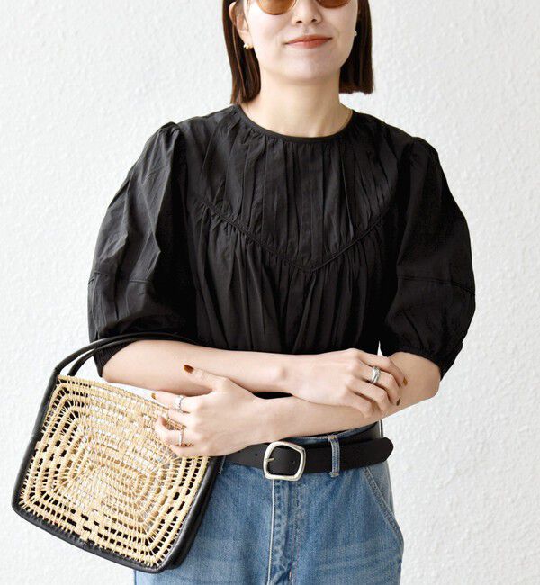 SHIPS any「《予約》SHIPS any:〈洗濯機可能〉キャンブリック ギャザー ヨーク パフスリーブ ブラウス」|シャツ・ブラウス|ブラック