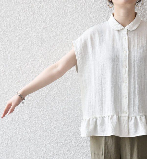 SHIPS any「《予約》SHIPS any:〈洗濯機可能〉カラミ フレンチ スリーブ ペプラム シャツ ブラウス」|シャツ・ブラウス|