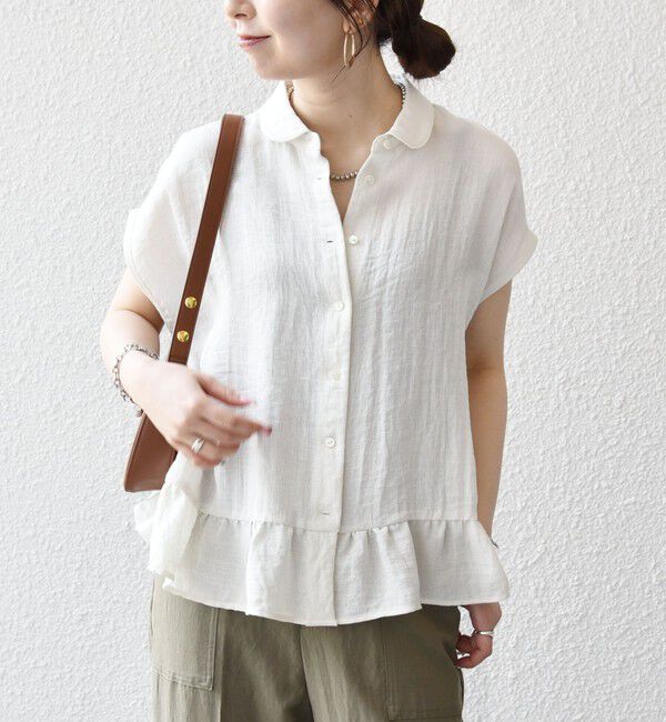 SHIPS any「《予約》SHIPS any:〈洗濯機可能〉カラミ フレンチ スリーブ ペプラム シャツ ブラウス」|シャツ・ブラウス|