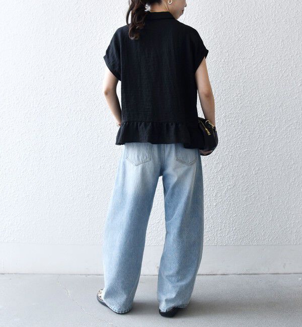 SHIPS any「《予約》SHIPS any:〈洗濯機可能〉カラミ フレンチ スリーブ ペプラム シャツ ブラウス」|シャツ・ブラウス|