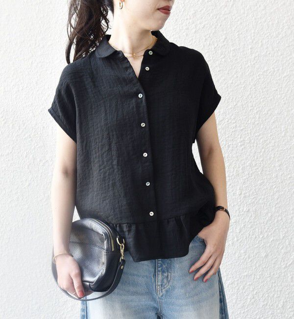 SHIPS any「《予約》SHIPS any:〈洗濯機可能〉カラミ フレンチ スリーブ ペプラム シャツ ブラウス」|シャツ・ブラウス|