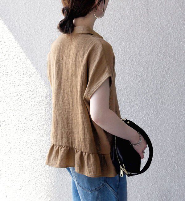 SHIPS any「《予約》SHIPS any:〈洗濯機可能〉カラミ フレンチ スリーブ ペプラム シャツ ブラウス」|シャツ・ブラウス|