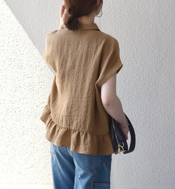 SHIPS any「《予約》SHIPS any:〈洗濯機可能〉カラミ フレンチ スリーブ ペプラム シャツ ブラウス」|シャツ・ブラウス|