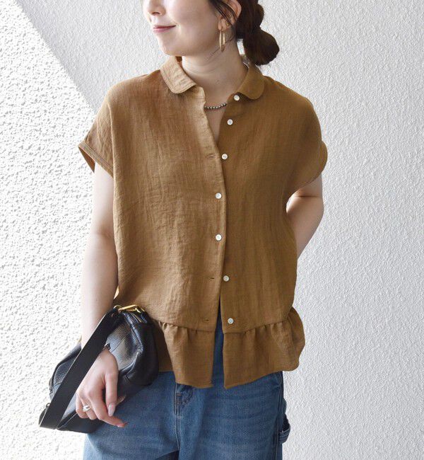 SHIPS any「《予約》SHIPS any:〈洗濯機可能〉カラミ フレンチ スリーブ ペプラム シャツ ブラウス」|シャツ・ブラウス|