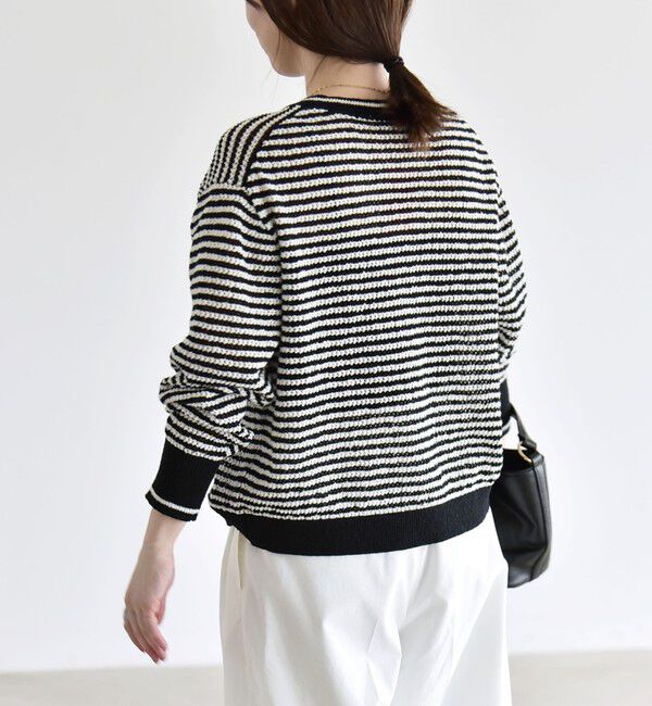 quaranciel「《予約》quaranciel: ボーダー クルーネック メタルボタン ニット カーディガン」|カーディガン|