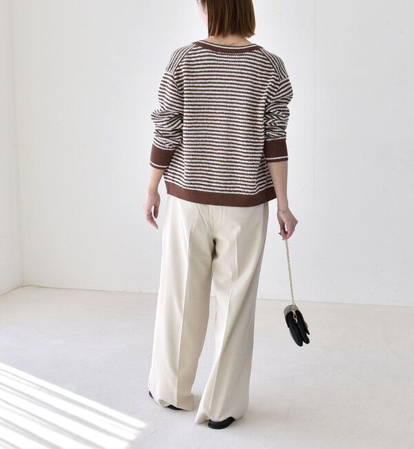 quaranciel「《予約》quaranciel: ボーダー クルーネック メタルボタン ニット カーディガン」|カーディガン|