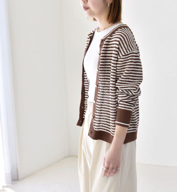 quaranciel「《予約》quaranciel: ボーダー クルーネック メタルボタン ニット カーディガン」|カーディガン|
