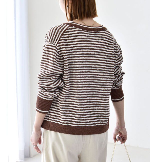 quaranciel「《予約》quaranciel: ボーダー クルーネック メタルボタン ニット カーディガン」|カーディガン|