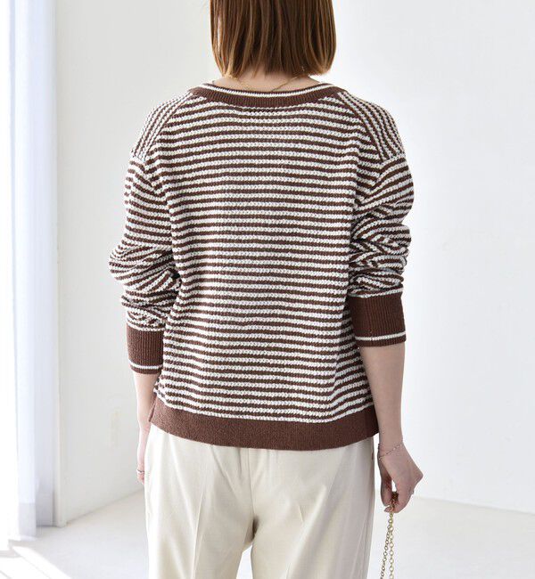 quaranciel「《予約》quaranciel: ボーダー クルーネック メタルボタン ニット カーディガン」|カーディガン|