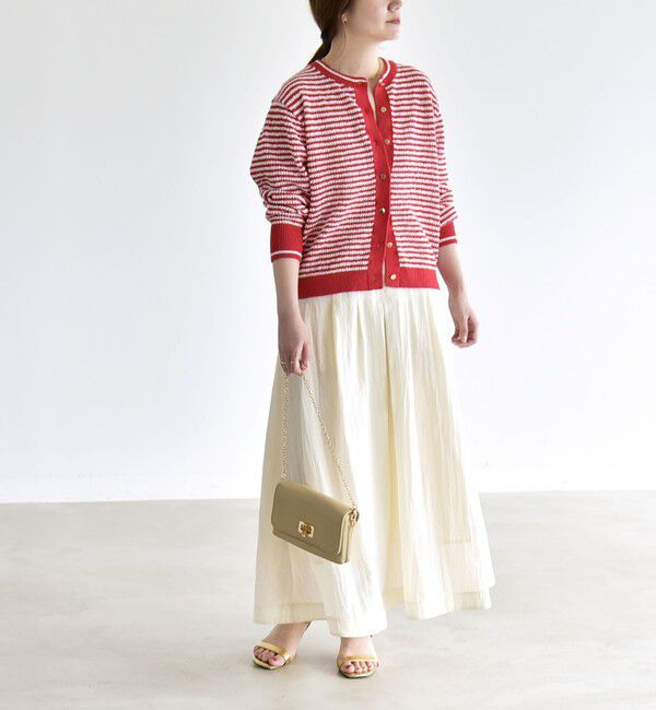 quaranciel「《予約》quaranciel: ボーダー クルーネック メタルボタン ニット カーディガン」|カーディガン|