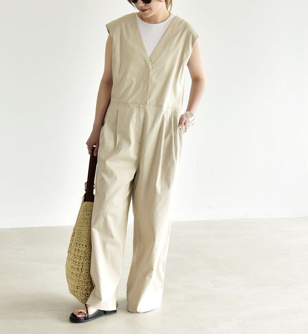 quaranciel「《予約》quaranciel:〈洗濯機可能〉Vネック ワイド オールインワン」|オールインワン|