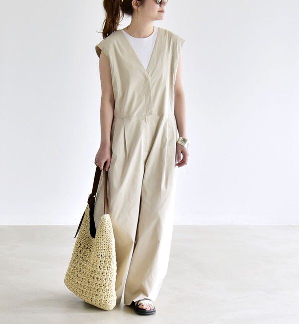 quaranciel「《予約》quaranciel:〈洗濯機可能〉Vネック ワイド オールインワン」|オールインワン|