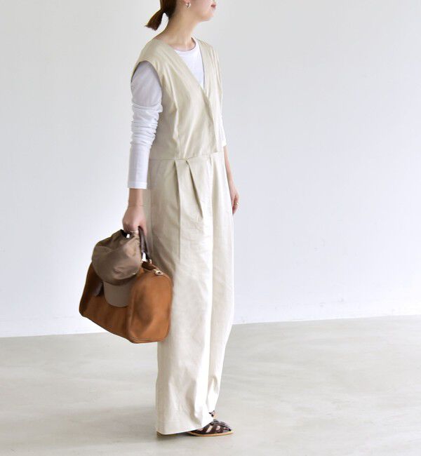 quaranciel「《予約》quaranciel:〈洗濯機可能〉Vネック ワイド オールインワン」|オールインワン|