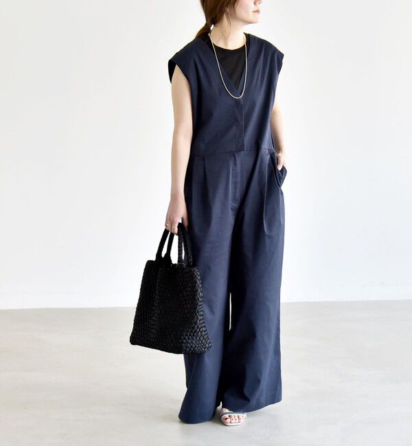 quaranciel「《予約》quaranciel:〈洗濯機可能〉Vネック ワイド オールインワン」|オールインワン|