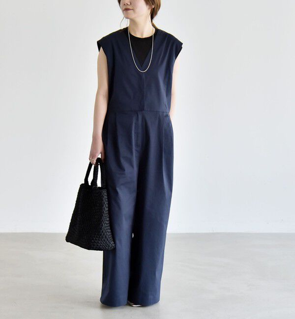 quaranciel「《予約》quaranciel:〈洗濯機可能〉Vネック ワイド オールインワン」|オールインワン|