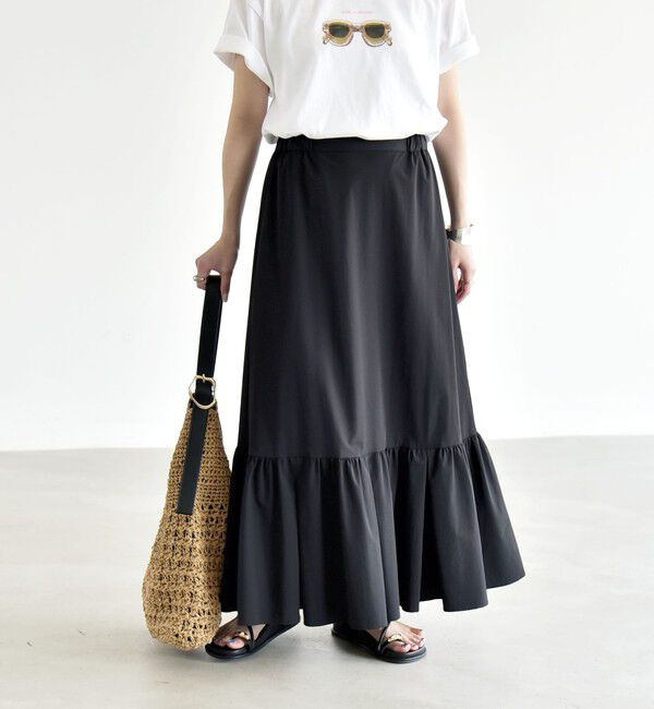 quaranciel「《予約》quaranciel:〈接触冷感/UVカット/撥水〉マルチファンクション ティアードスカート」|スカート|ブラック
