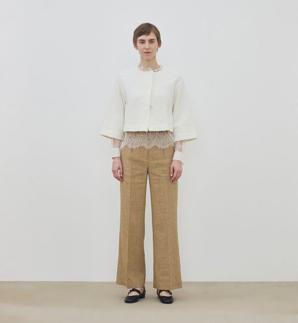 DES PRES「インレイパターン クロップドニットジャケット」|ノーカラージャケット|