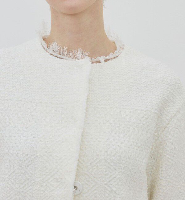 DES PRES「インレイパターン クロップドニットジャケット」|ノーカラージャケット|