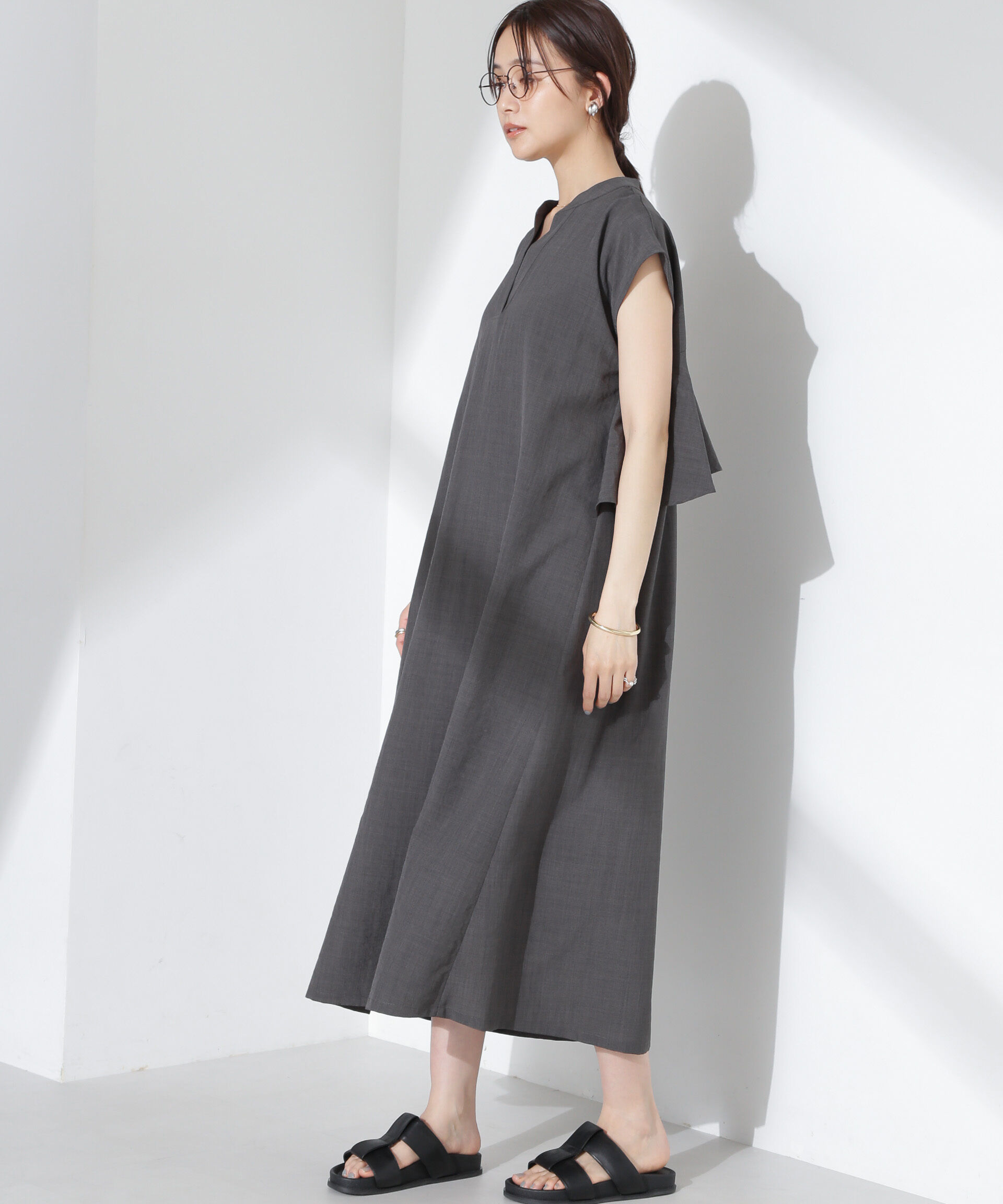 nano･universe「リネンタッチバックフレアスキッパーワンピース」|ワンピース|