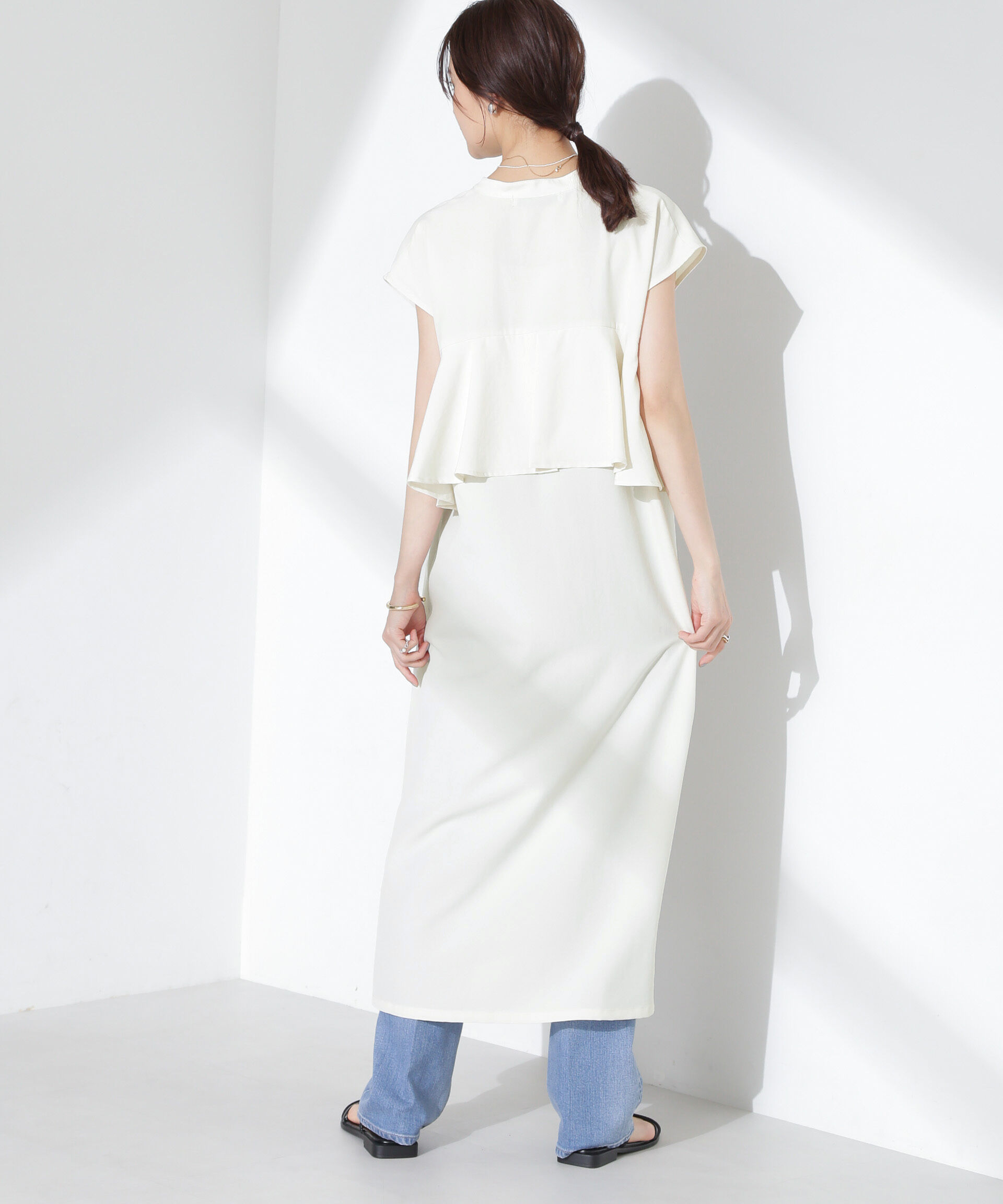 nano･universe「リネンタッチバックフレアスキッパーワンピース」|ワンピース|