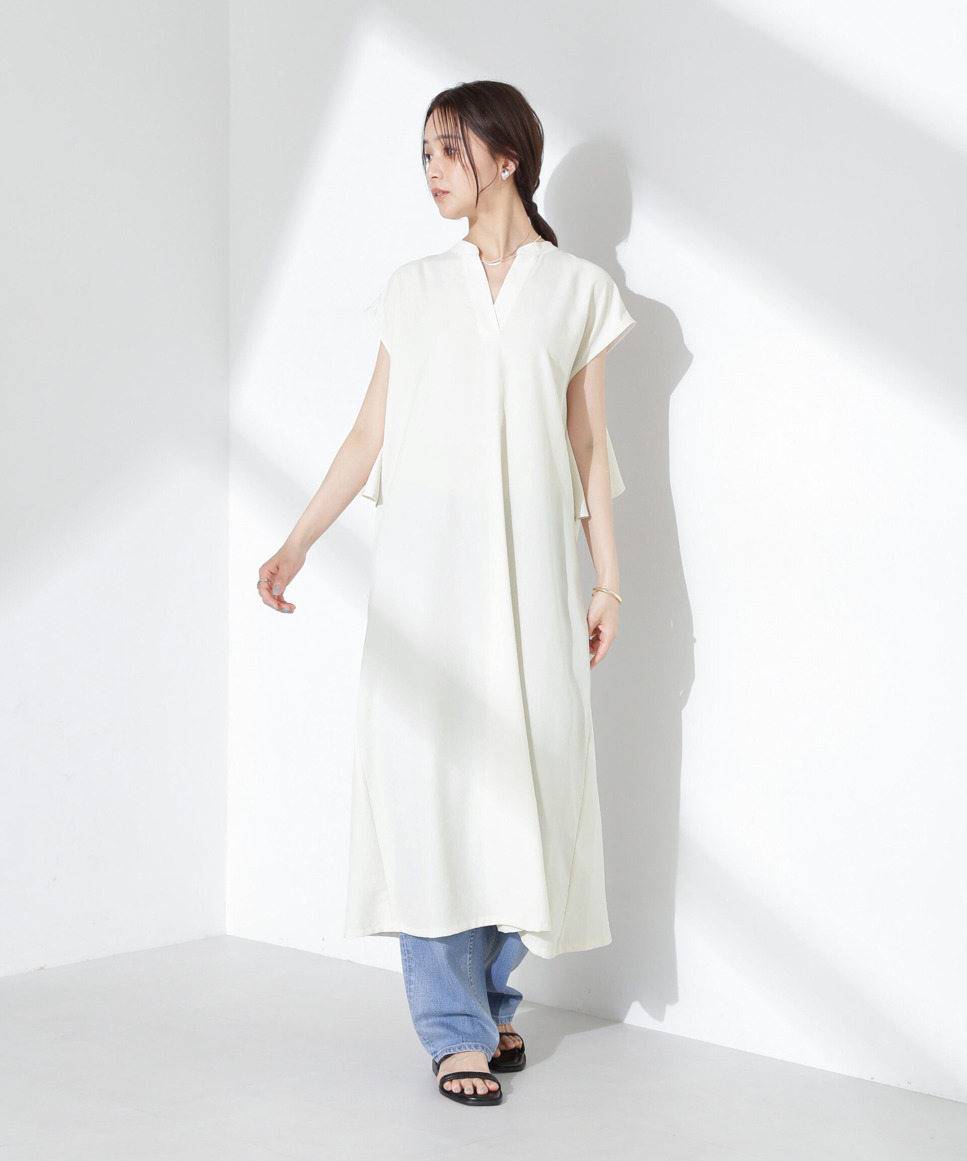 nano･universe「リネンタッチバックフレアスキッパーワンピース」|ワンピース|