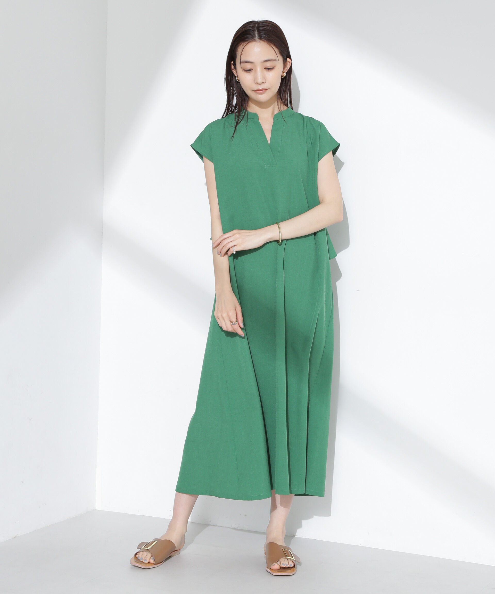 nano･universe「リネンタッチバックフレアスキッパーワンピース」|ワンピース|