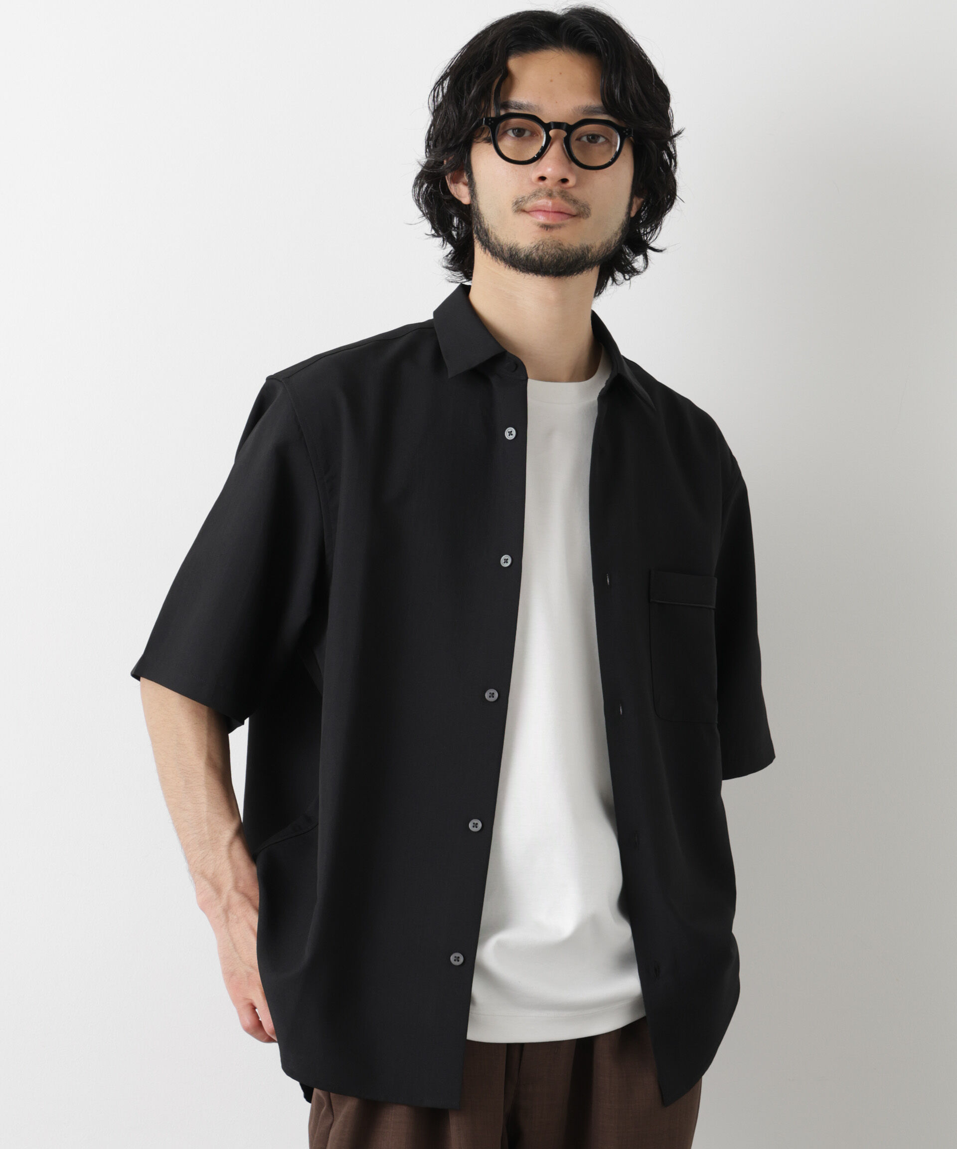 nano･universe「セオアルファ レギュラーカラーシャツ 半袖」|シャツ・ブラウス|ブラック