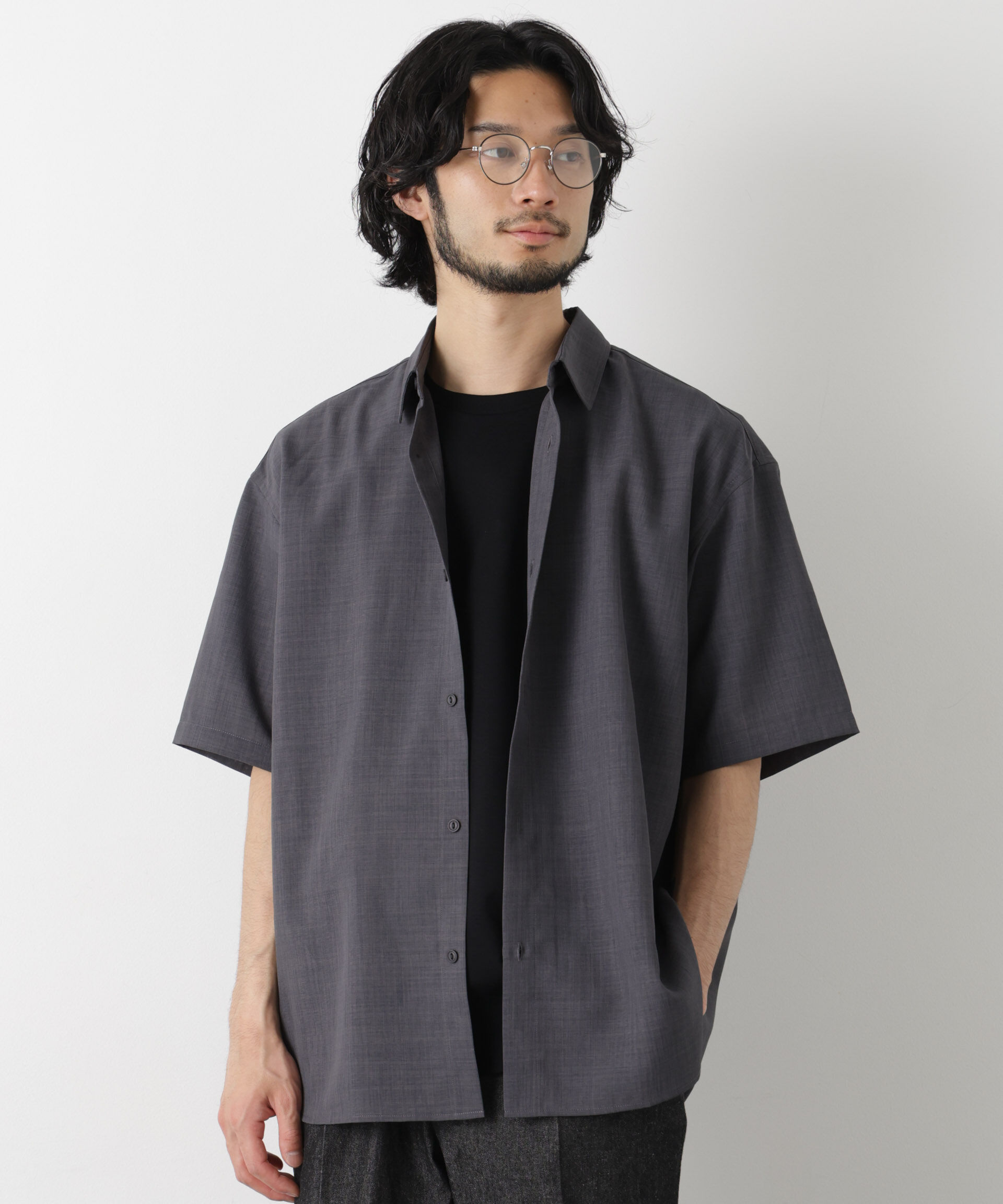 nano･universe「ライトウェイトドライ シャツ半袖（セットアップ可）」|シャツ・ブラウス|グレー