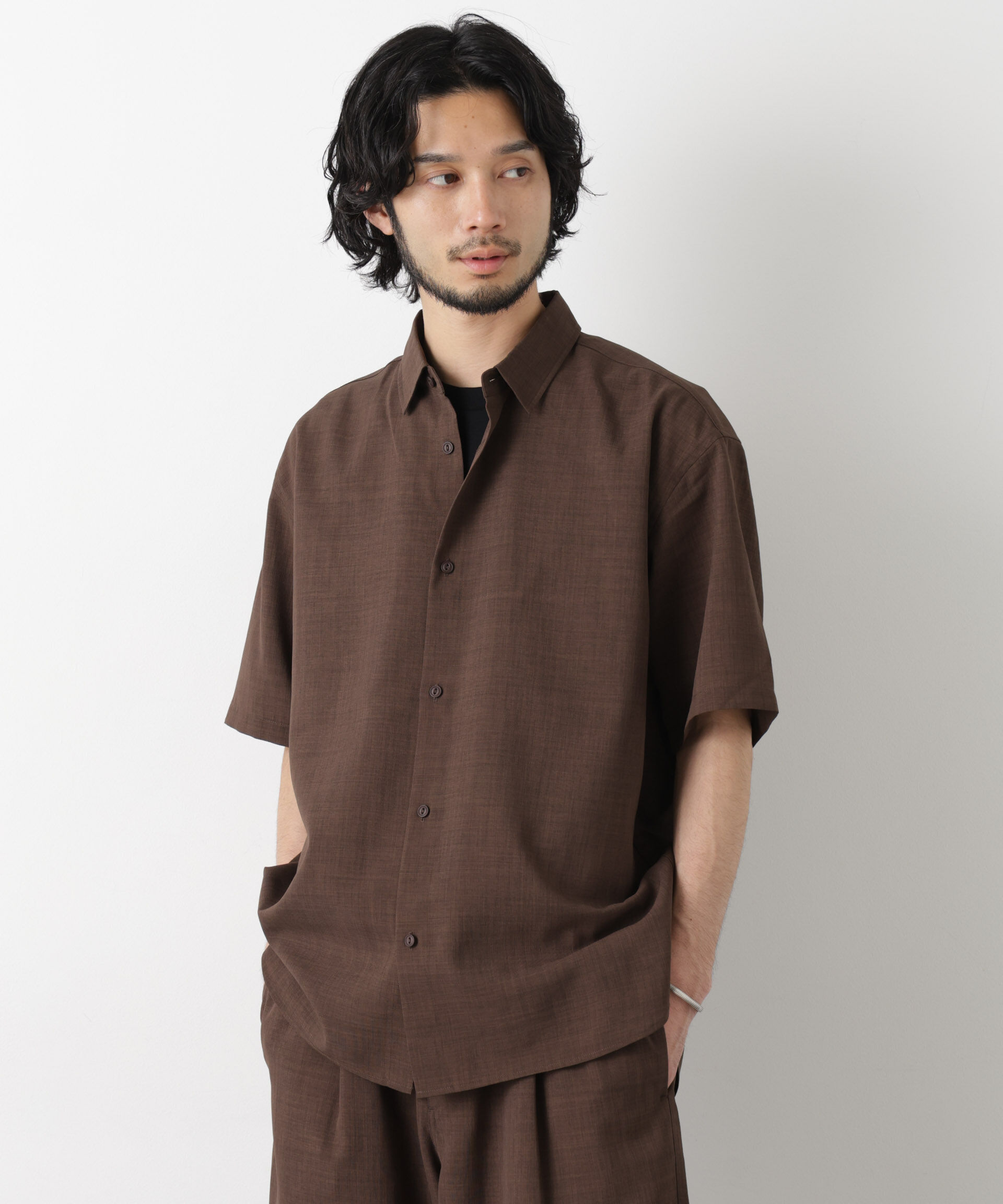 nano･universe「ライトウェイトドライ シャツ半袖（セットアップ可）」|シャツ・ブラウス|ブラウン