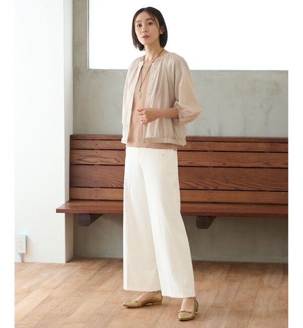 自由区「【洗える・XSサイズあり】シアーシャイニー ジャケット」|ノーカラージャケット|