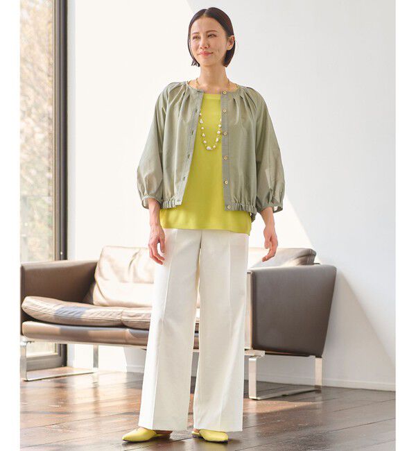 自由区「【洗える・XSサイズあり】シアーシャイニー ジャケット」|ノーカラージャケット|