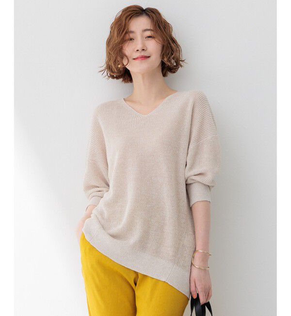 23区「【洗える】ピュアリネン Vネック ニット」|ニット・セーター|ベージュ系5
