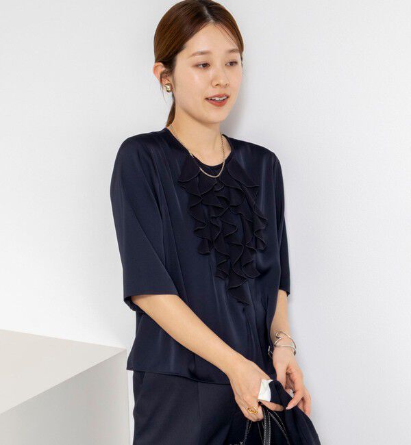 NOLLEY'S「ウォッシャブルオトナサテンラッフルブラウス」|シャツ・ブラウス|