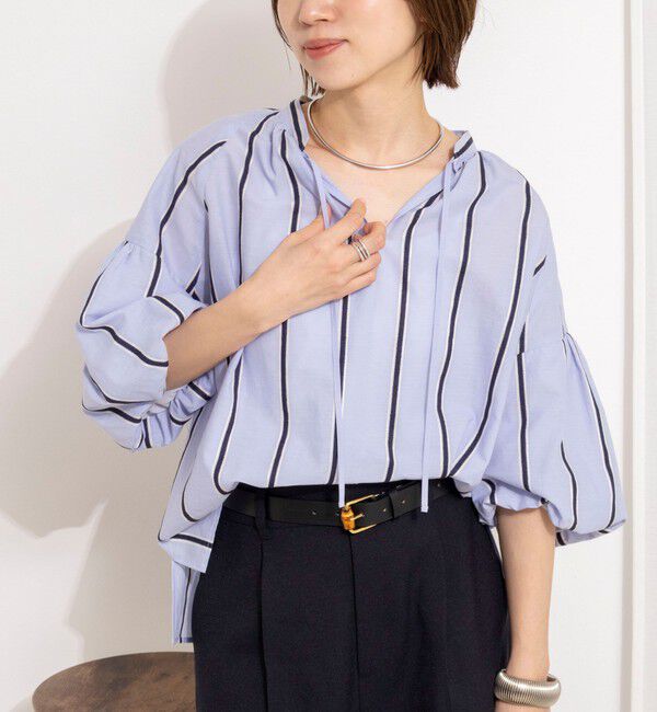 NOLLEY'S「ウォッシャブルドビーストライプブラウス」|シャツ・ブラウス|ブルー系3
