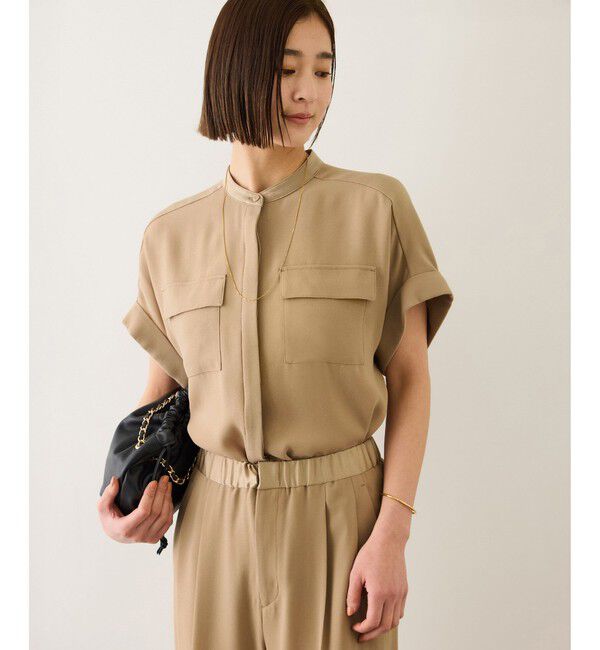 ROPE「ライトトリアセバックサテンフラップブラウス/イージーケア・セットアップ対応」|シャツ・ブラウス|