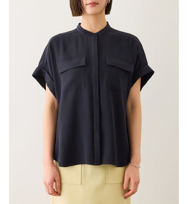 ROPE「ライトトリアセバックサテンフラップブラウス/イージーケア・セットアップ対応」|シャツ・ブラウス|