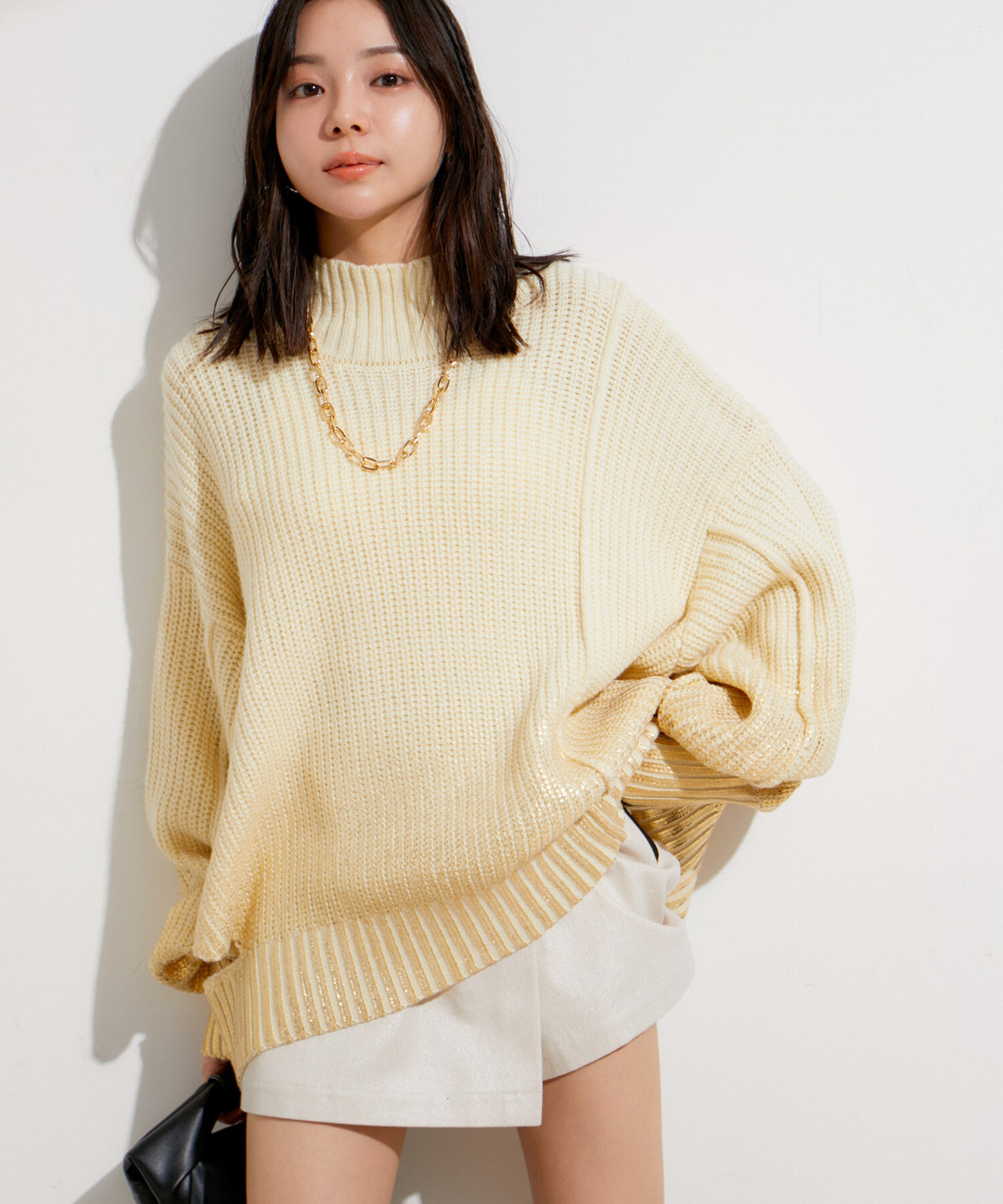 VIS「サイドカット箔ニットプルオーバー」|ニット・セーター|